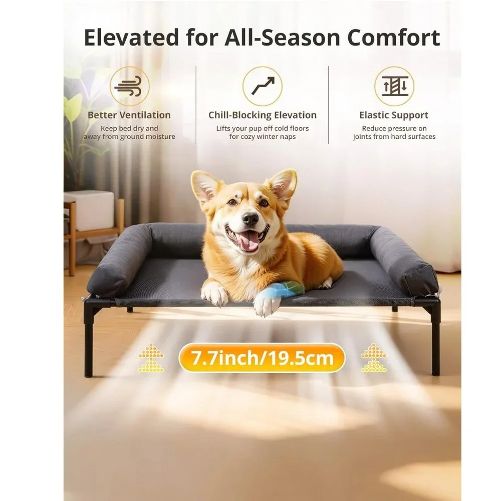 Cooling Elevated Dog Bed, 26.8x34 Raised Dog Bed with Removable Bolster Cushion - Picture 2 of 7